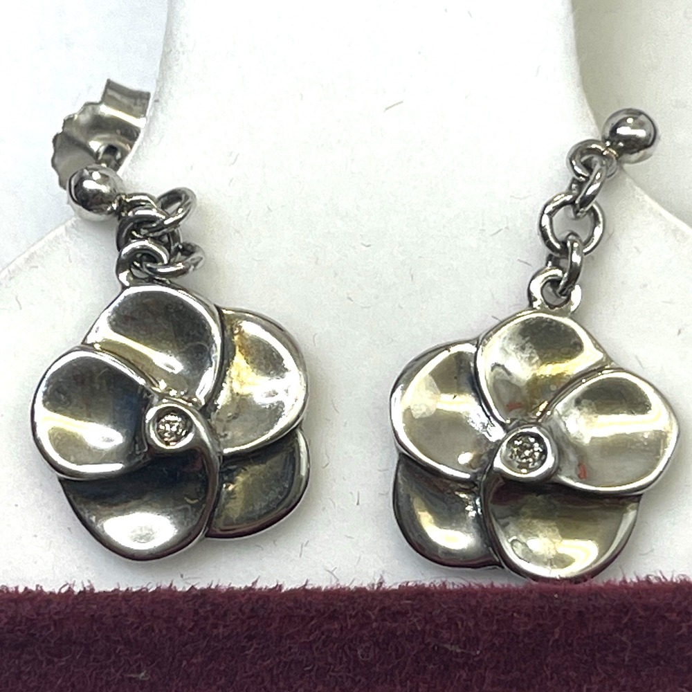 Sterling Silver‎ 925 Flower Jewelry Set Necklace Earrings Diamond Center Gift - Picture 3 of 11